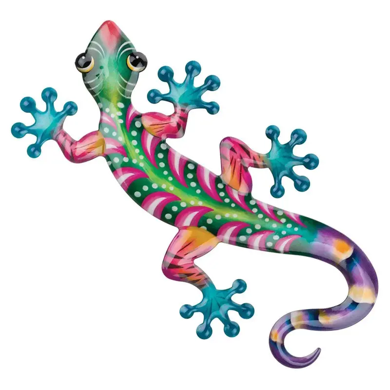 Luster Gecko Wall Art – 18" Green And Pink Metallic Wall Decor 1
