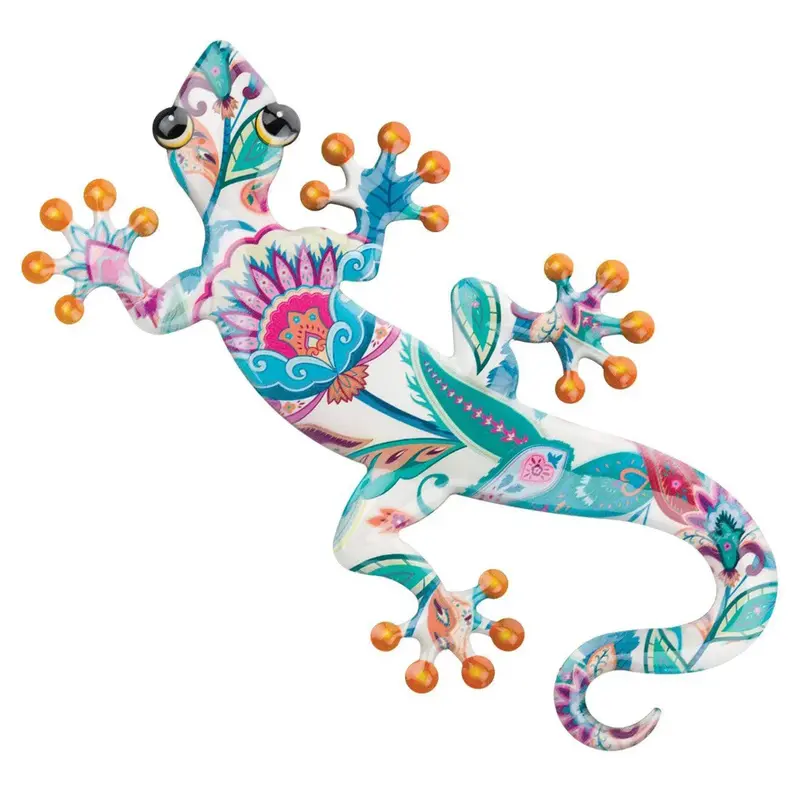 Luster Gecko Wall Art – 18" White & Multicolor Metal Sculpture 1