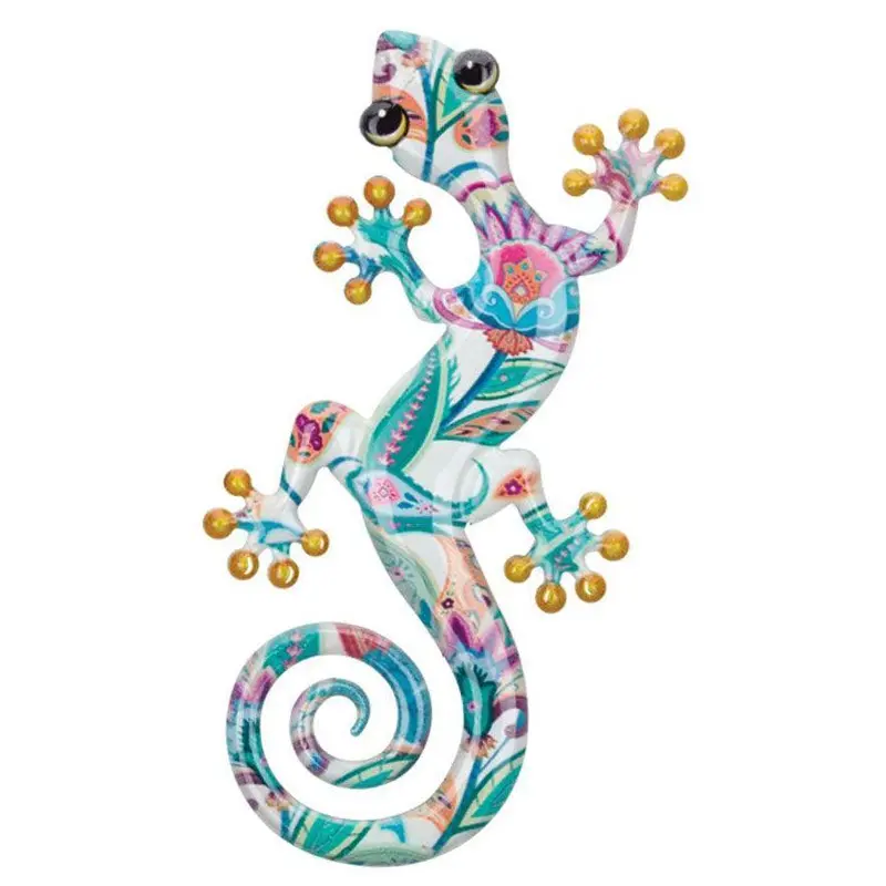 Luster Gecko Wall Art – 8" White & Multicolor Metal Wall Sculpture 1