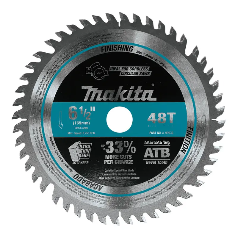 Makita A-99932 6-1/2" X 48-Tooth Carbide-Tipped Plunge Saw Blade For Cordless Systems 1