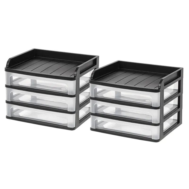 Medium Two-Tier Desktop Drawer System – Space-Saving Organizer, 2-Pack, Black 1
