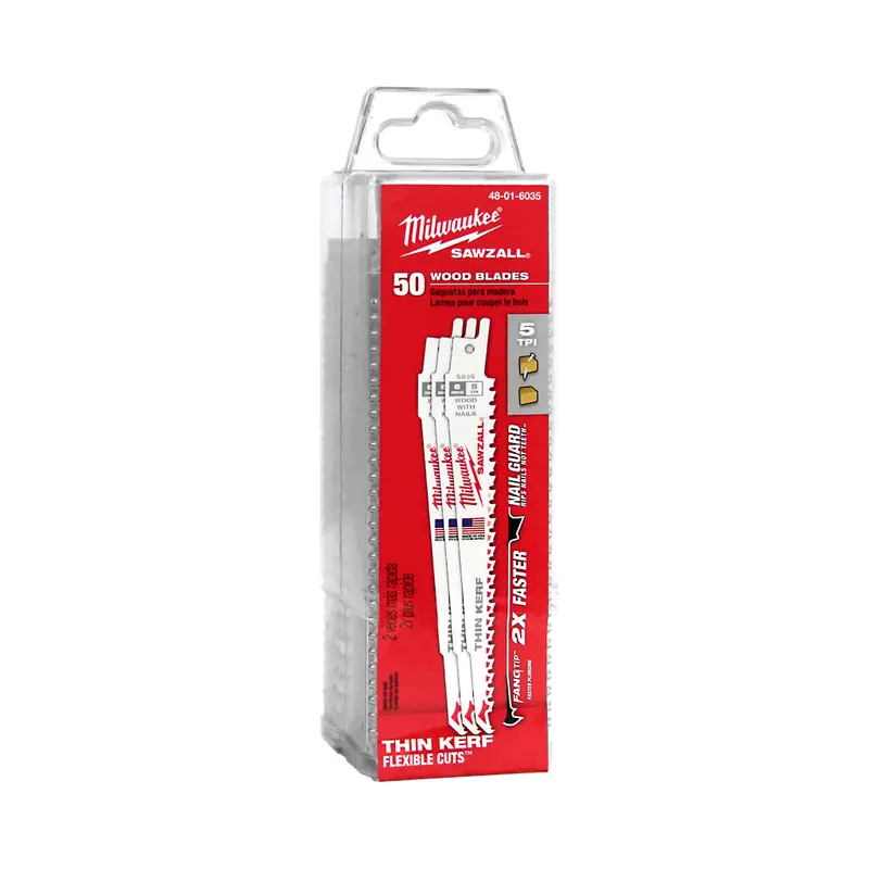 Milwaukee 48-01-6035 Sawzall Nail-Equipped Wood Cutting Reciprocating Saw Blades – 6" X 5 Tpi, 50-Pack 1