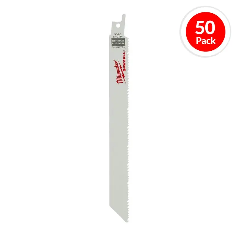 Milwaukee 8" 8/12 Tpi Sawzall Multi-Material Reciprocating Saw Blades – 50-Pack 1