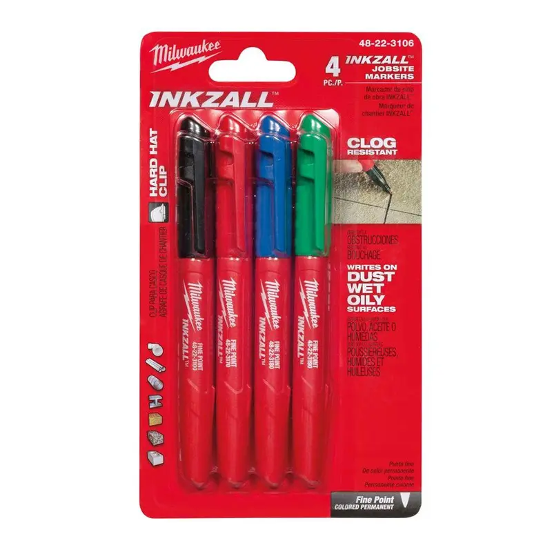 Milwaukee Inkzall Fine-Point Marker Set – 4-Pack, Assorted Colors 1