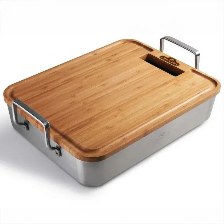 Napoleon Stainless Steel Roasting Pan With Integrated Bamboo Cutting Board 1