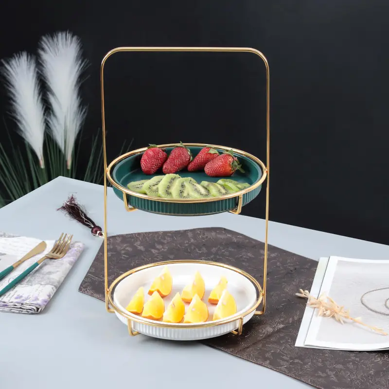 Nordic Green & White Two-Tier Round Marble Serving Tray 1