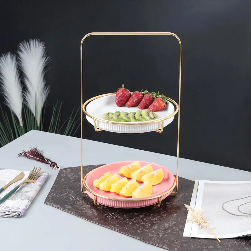 Nordic Pink & White Two-Tier Round Marble Serving Tray 1