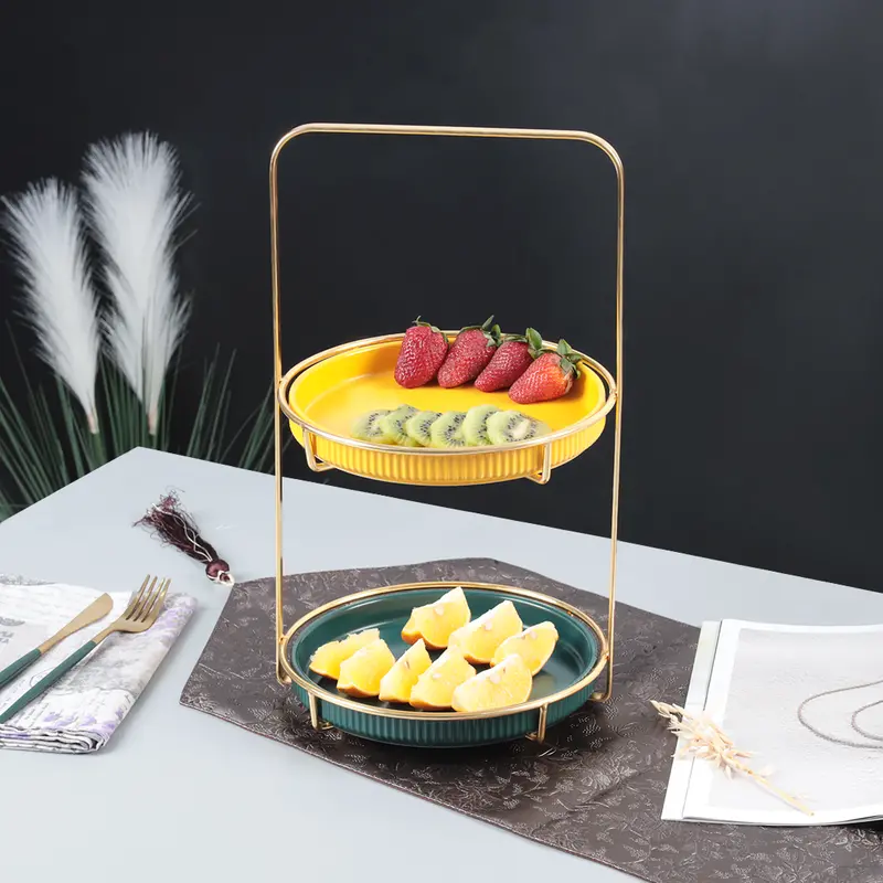 Nordic Yellow & Green Two-Tier Round Marble Serving Tray 1