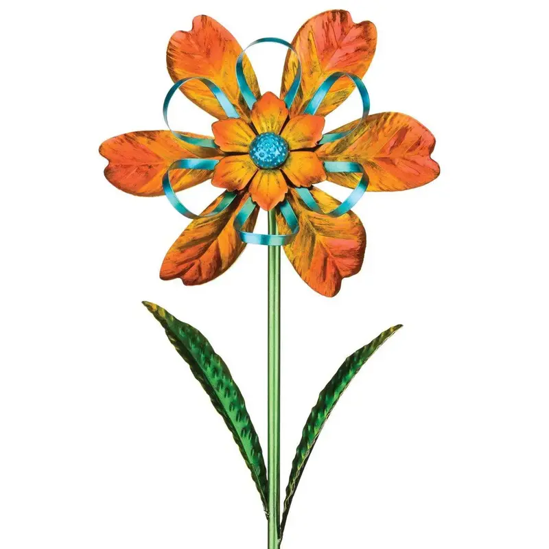 Orange Ribbon-Style Wind-Spinning Flower Garden Stake 1