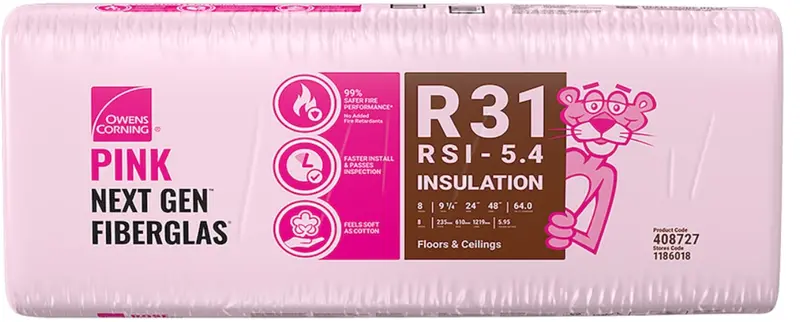 Owens Corning Ecotouch R-31 Pink Fiberglass Insulation Batt (24" X 48" X 9.25") 1