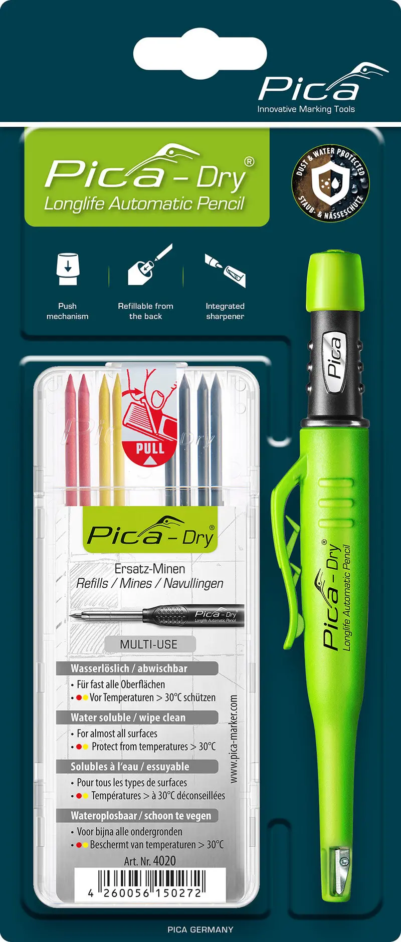 Pica Dry Longlife Automatic Pencil + Multi-Color Refill Bundle 1