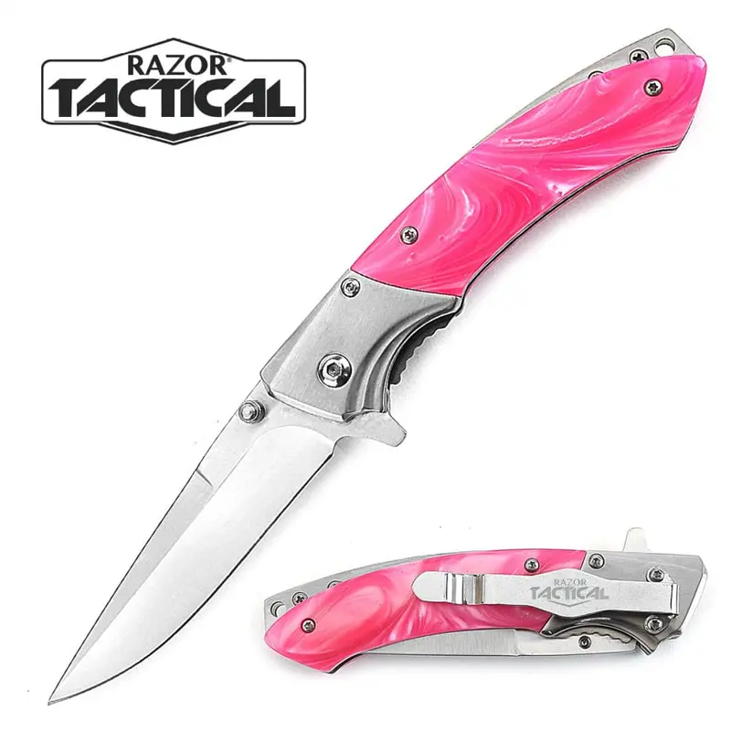 Pink Pearl Razor Tactical Knife Featuring Emergency Glass Breaker 1
