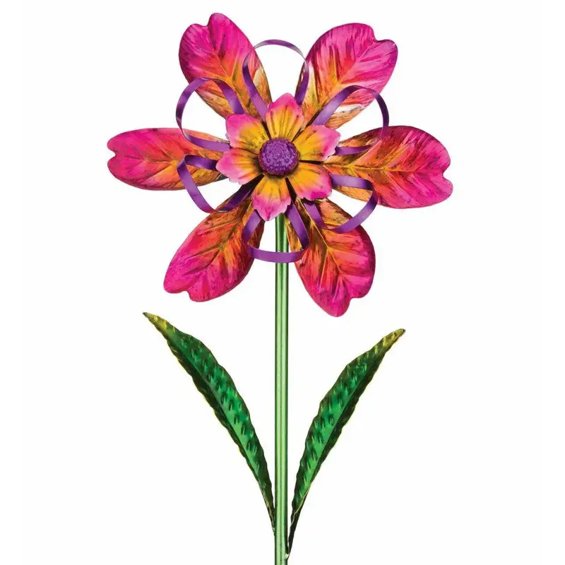 Pink Ribbon-Style Wind-Spinning Flower Garden Stake 1