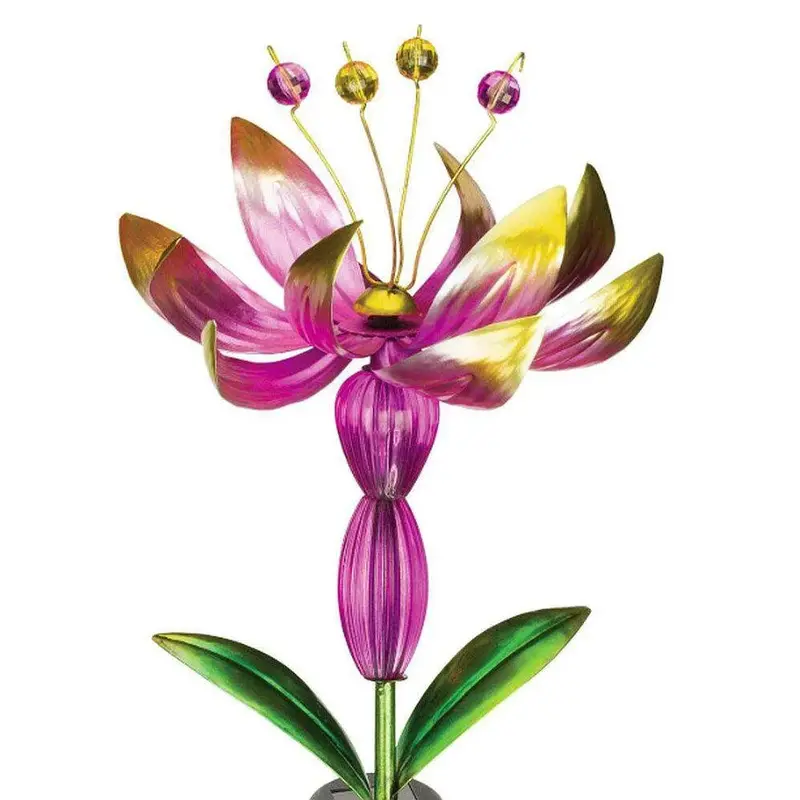 Pink Solar-Powered Flower Spinner Garden Stake 1
