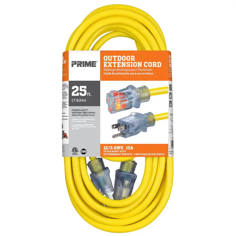 Prime 25-Foot 12/3 Sjtw Single-Tap Extension Cord – Flexible & Durable 1