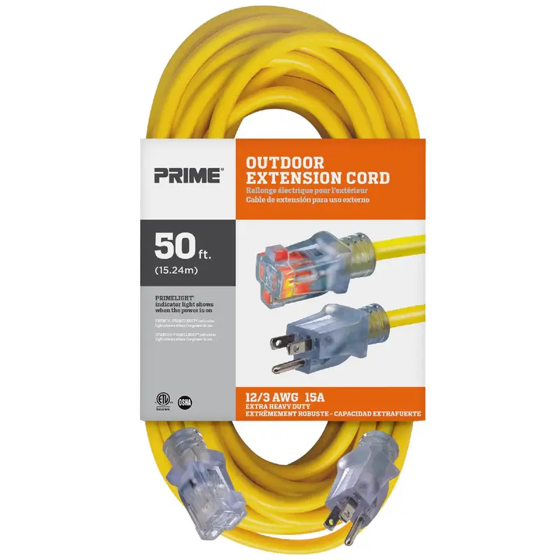 Prime 50-Foot 12/3 Sjtw Single-Tap Extension Cord – Weather-Resistant Design 1