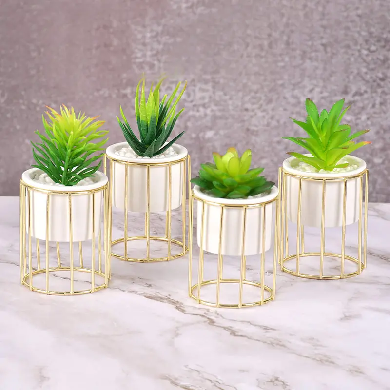 Pure White Porcelain Planter With Vertical Stand For Artificial Plants 1