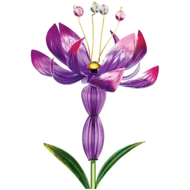 Purple Solar-Powered Flower Spinner Garden Stake 1