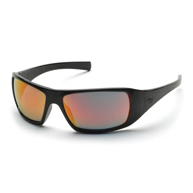 Pyramex Goliath Safety Glasses — Black Frame With Ice Orange Mirror Lens 1