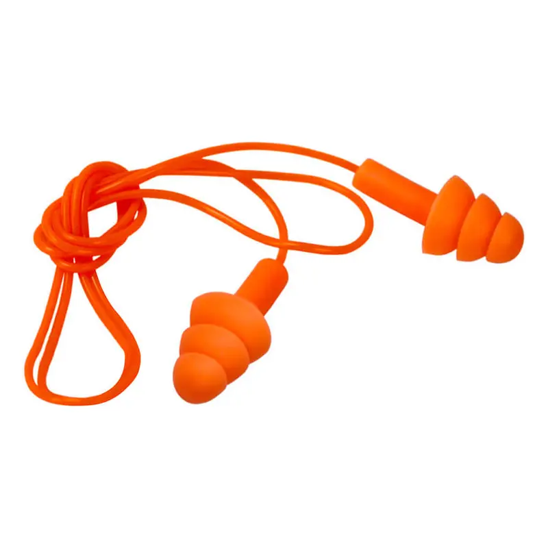 Reusable Triple-Flange Silicone Earplugs – Orange, Corded, 25 Db Nrr (200 Pairs) 1