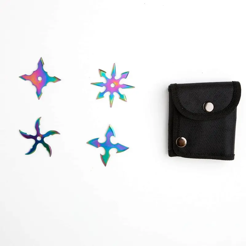 Rite Edge Throwing Star Set – Four Rainbow-Colored Shurikens With Sheath 1