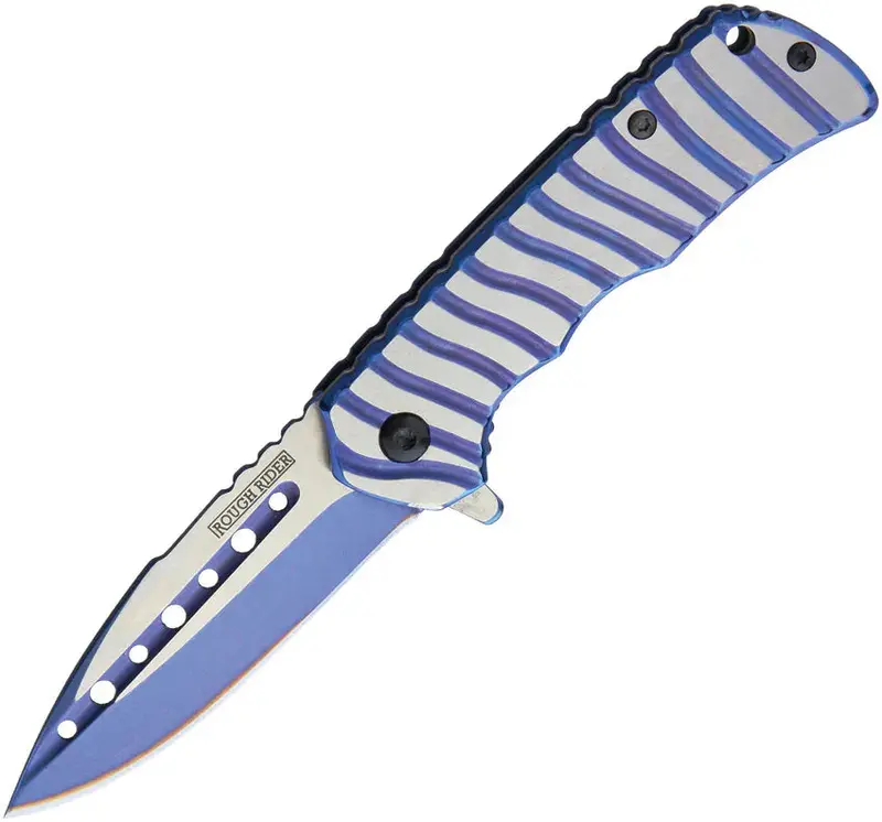 Rough Rider 1818 Framelock Spring-Assisted Drop-Point Knife With Blue-And-Silver Handle 1