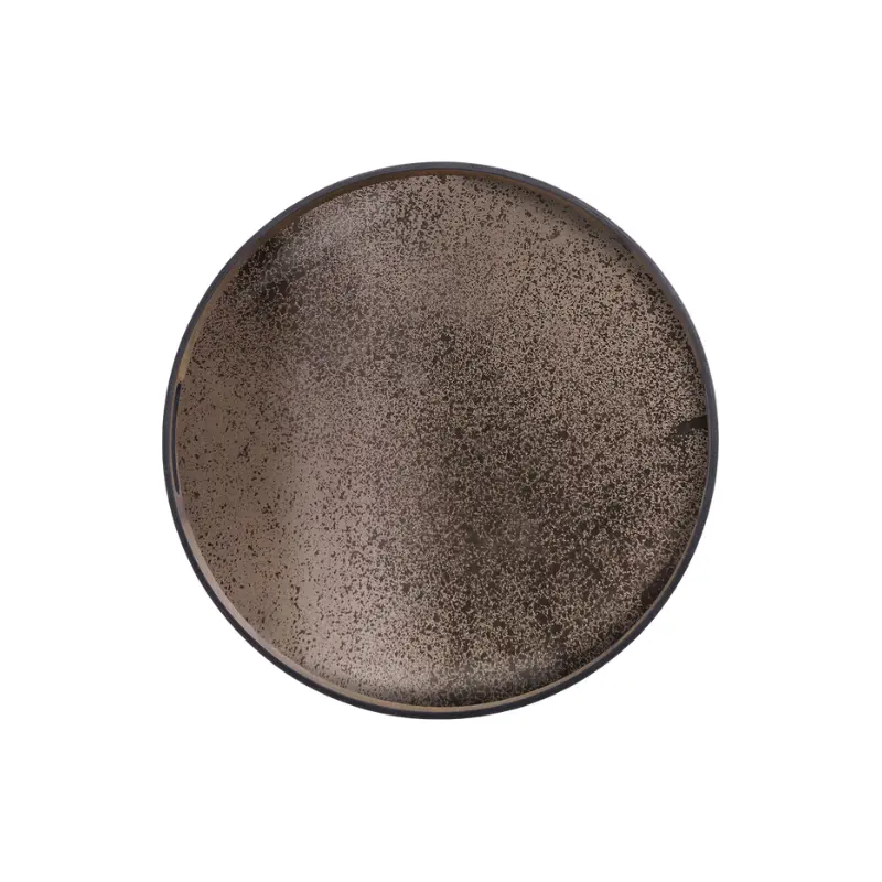 Round Aged Brass Mirror Tray – Decorative Serving & Display Piece 1