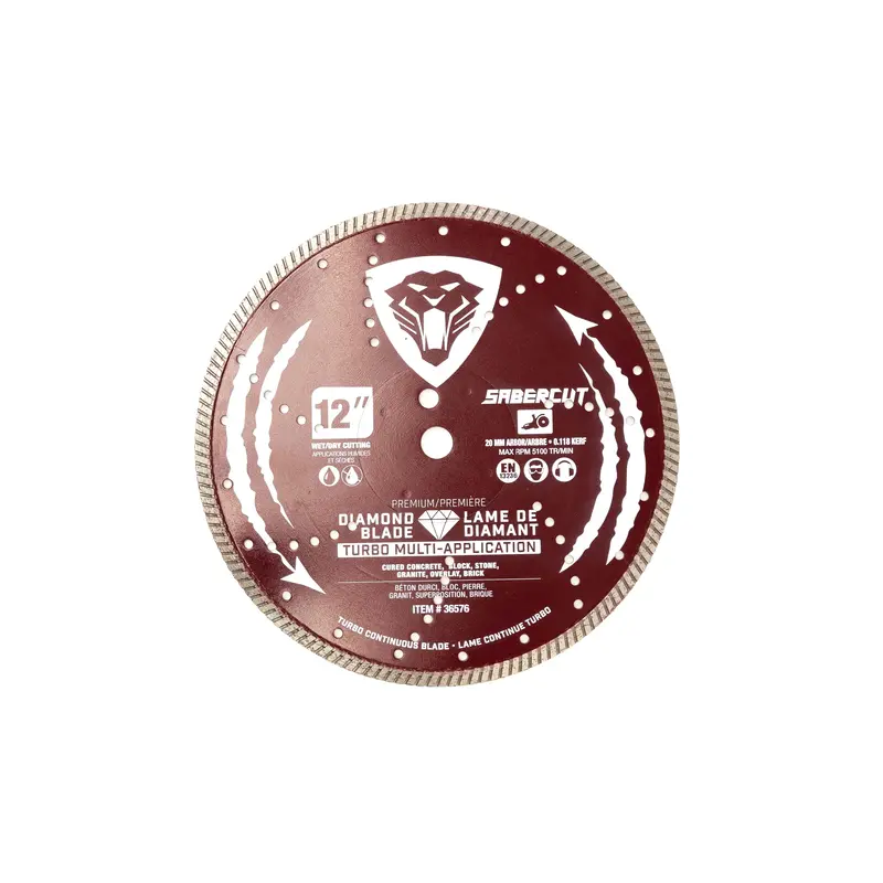 Sabercut 12-Inch X 20Mm Continuous Rim Diamond Blade – Wet/Dry Multi-Material Cutting 1