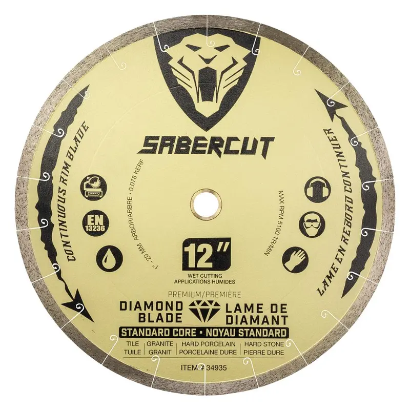 Sabercut 12" X 1" Silent Continuous-Rim Diamond Blade For Tile, Porcelain & Granite 1