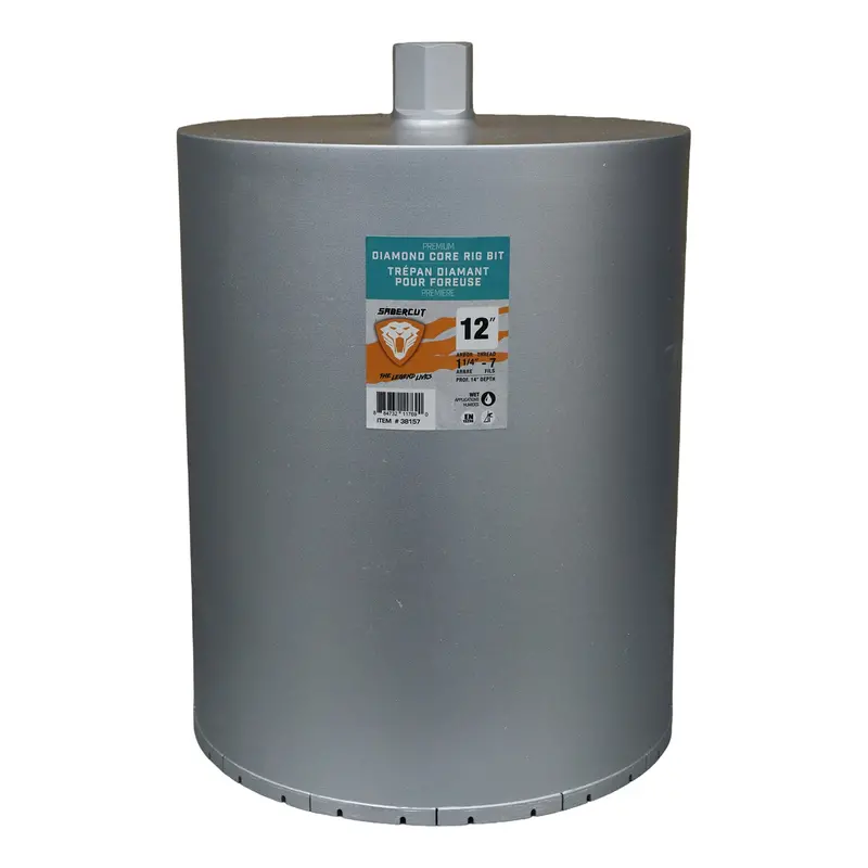 Sabercut 12" × 14" Continuous-Rim Wet Diamond Core Bit – Crown Style 1
