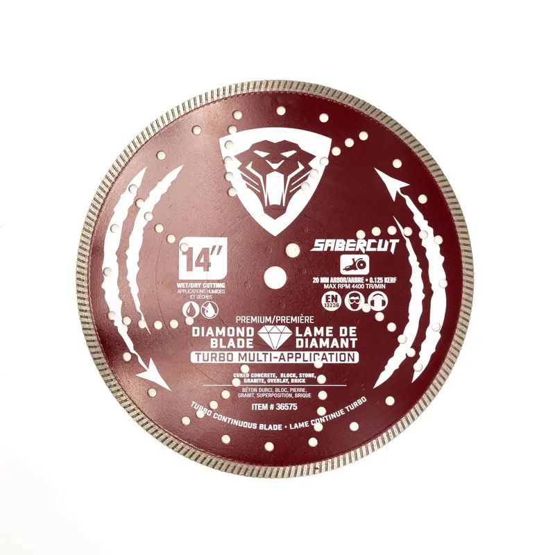 Sabercut 14-Inch X 20Mm Turbo Continuous Diamond Blade – High-Efficiency Concrete & Masonry Cutting 1