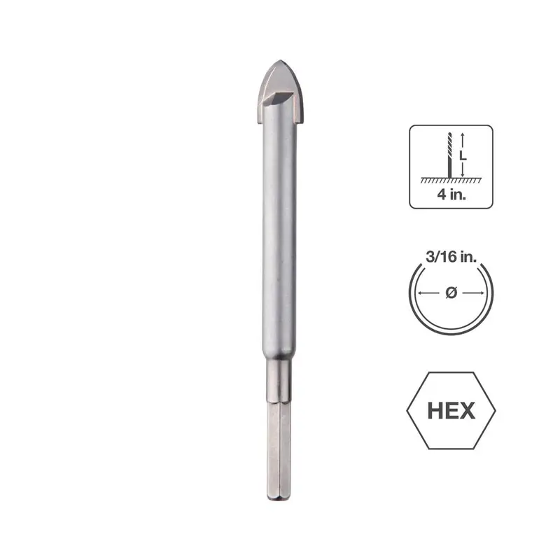Sabercut 3/16-Inch × 4-Inch Carbide-Tipped Masonry Drill Bit For Stone And Tile 1
