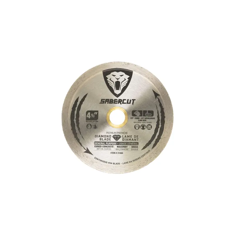 Sabercut 4.5-Inch Continuous Rim Diamond Blade – General Purpose Concrete, Brick & Masonry 1