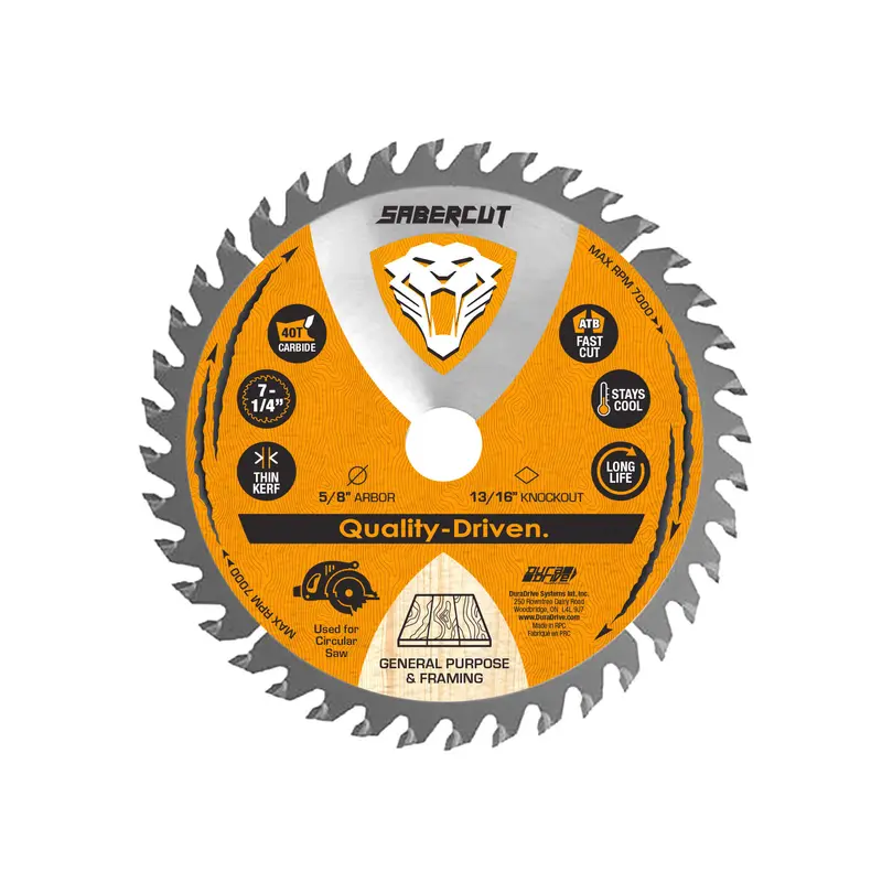 Sabercut 7-1/4" X 40T Framing Saw Blade – Carbide-Tipped For Lumber Cutting 1
