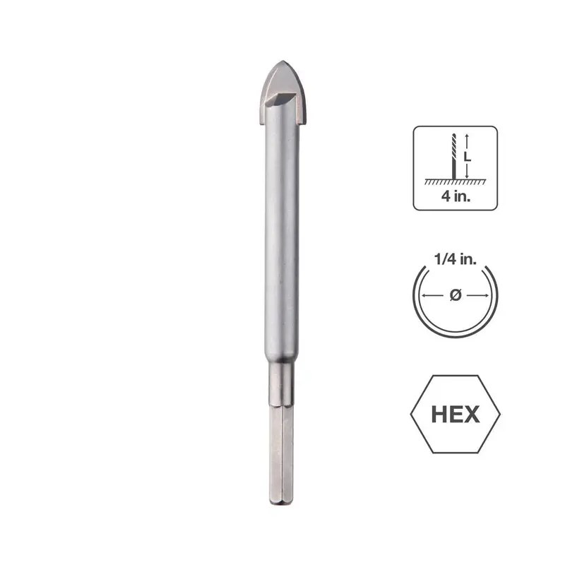 Sabercut Carbide-Tipped Drill Bit – 1/4" × 4" For Stone, Tile & Masonry 1