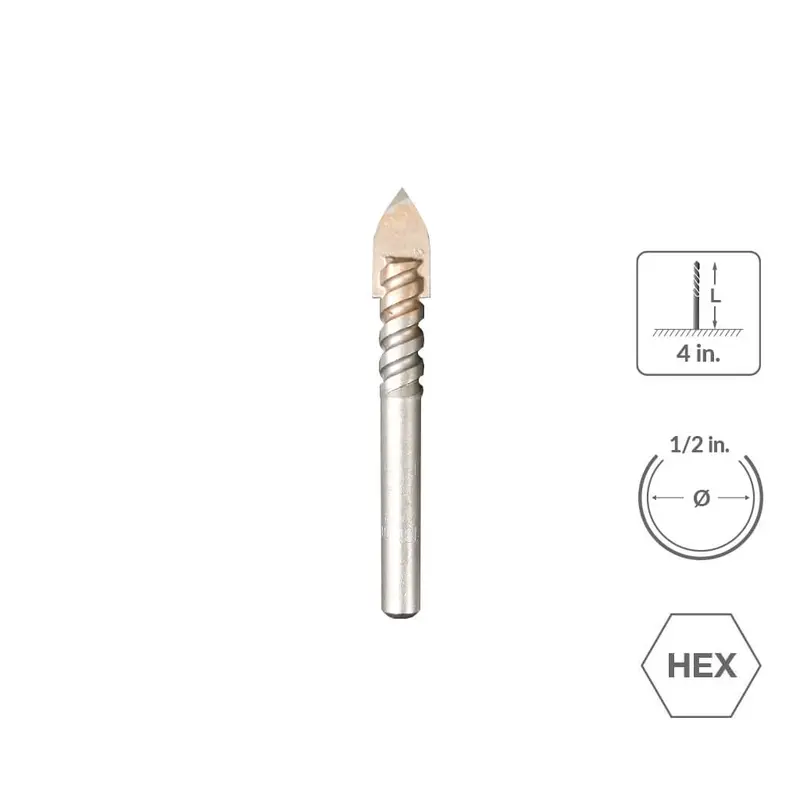 Sabercut Glass & Tile Drill Bit – 1/2" X 4", 4-Cutter Carbide Tip For Smooth Hole Cutting 1