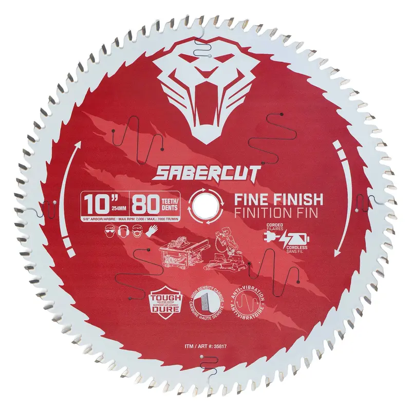 Sabercut Red Label 10" Fine Finish Wood Blade – 80-Tooth Carbide For Ultra-Smooth Cuts 1
