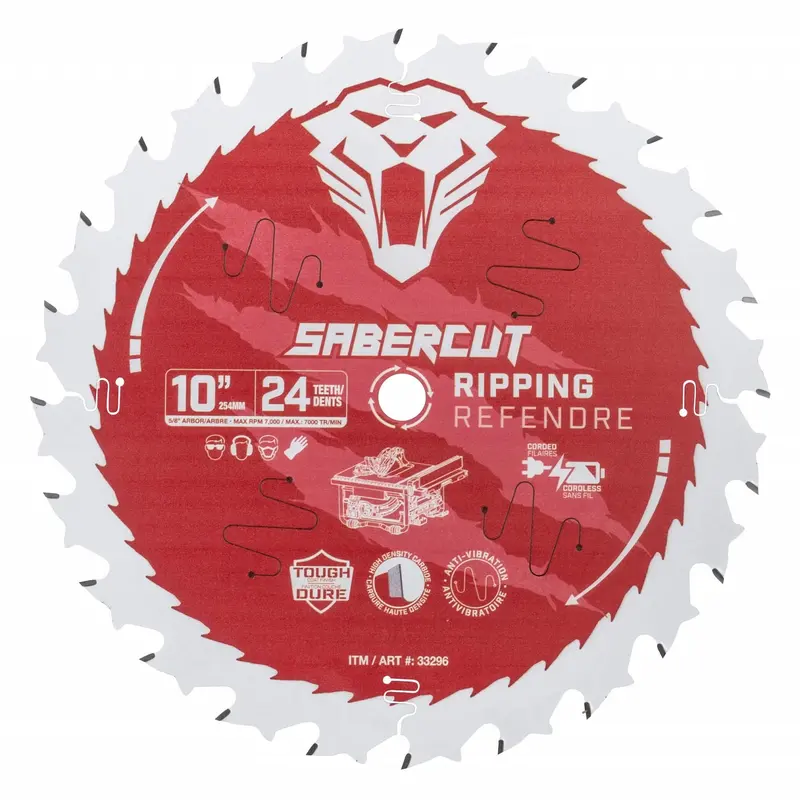 Sabercut Red Label 10-Inch 24-Tooth Ripping Blade – High-Speed Wood Separation 1