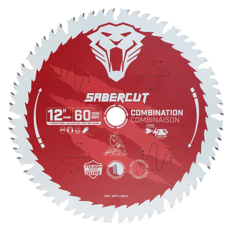 Sabercut Red Label 12" Fine Finish Wood Blade – 60-Tooth Carbide-Tipped For Smooth Crosscuts 1