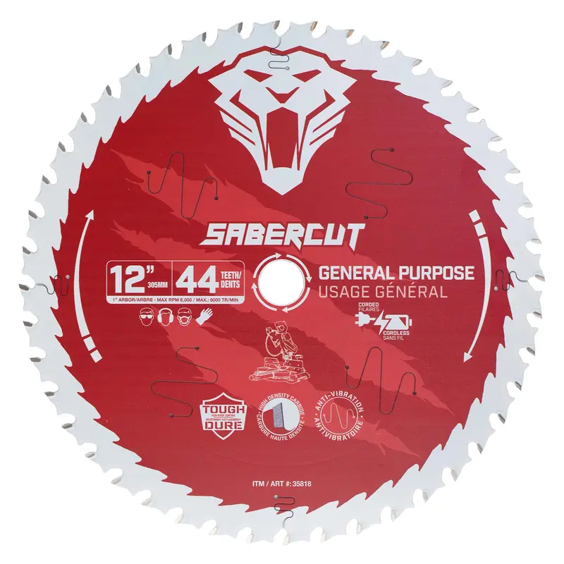 Sabercut Red Label 12" General Purpose Wood Blade – 44-Tooth Carbide For Versatile Rip & Crosscutting 1