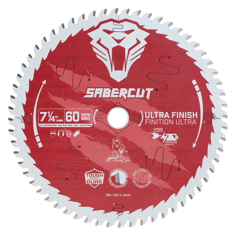 Sabercut Red Label 7-1/4" Ultra-Finish Wood Blade – 60-Tooth Carbide For Clean Cuts In Framing & Cabinetry 1