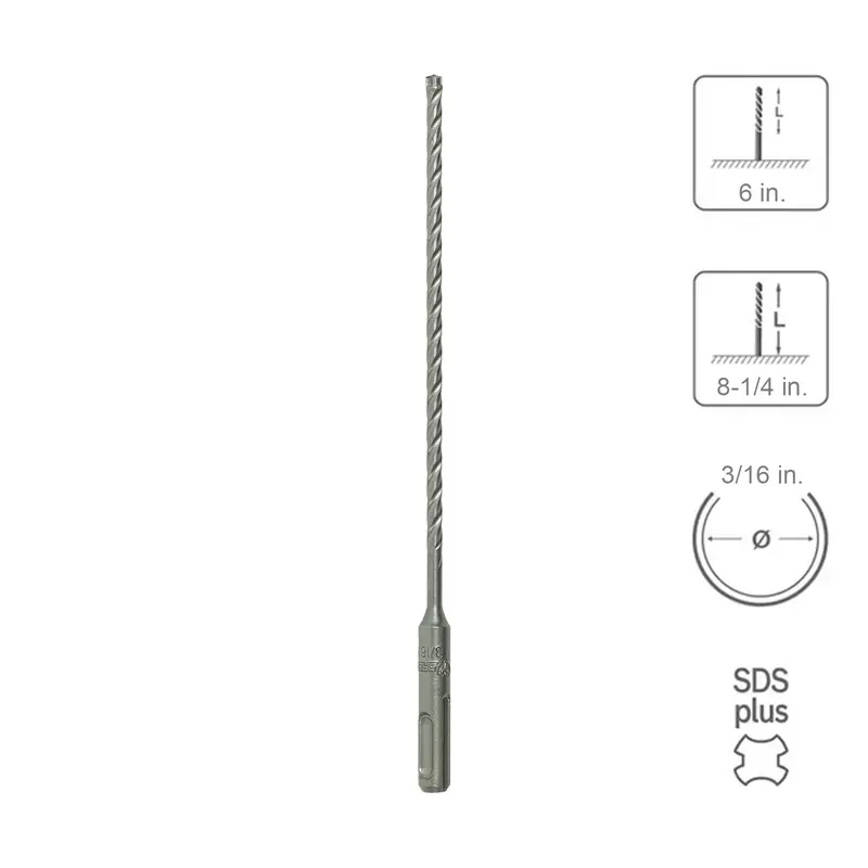 Sabercut Sds-Plus 4-Flute Rotary Hammer Drill Bit – 3/16" Diameter × 6" Shank × 8-1/4" Overall Length 1