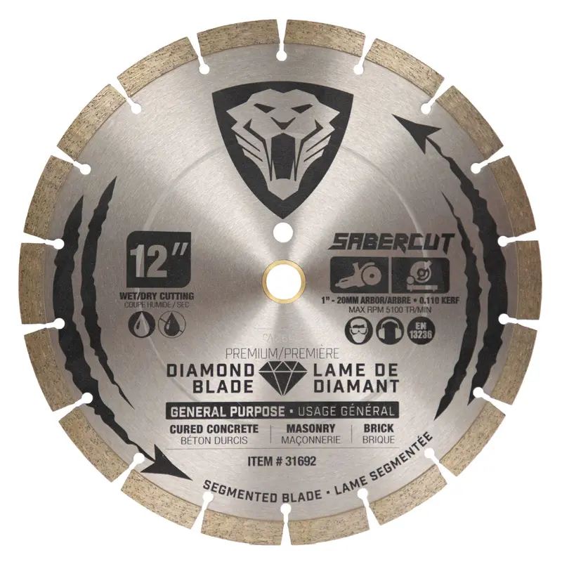 Sabercut Segmented Diamond Blade – 12-Inch × 1-Inch × 20Mm, For Concrete And Masonry 1