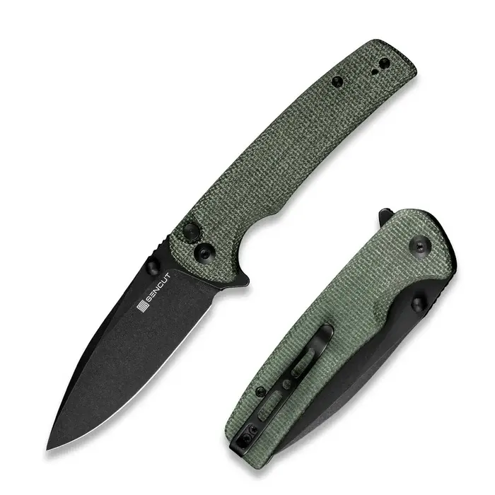 Sachse Flipper Knife With Green Micarta Handle And 3.47" 9Cr18Mov Drop Point Blade 1