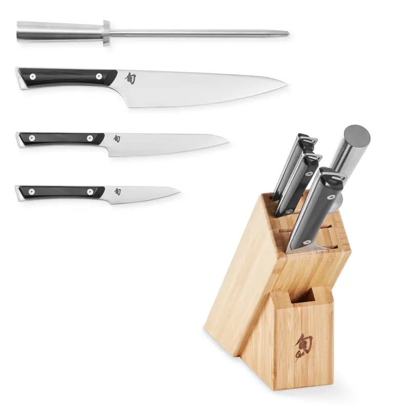 Shun Kazahana 5-Piece Starter Knife Block Set – Ebony Handles 1