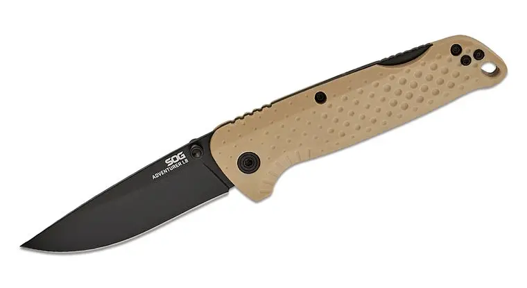 Sog Adventurer Lb Lockback Knife With Black Pvd Drop Point Blade And Fde G10 Handles 1