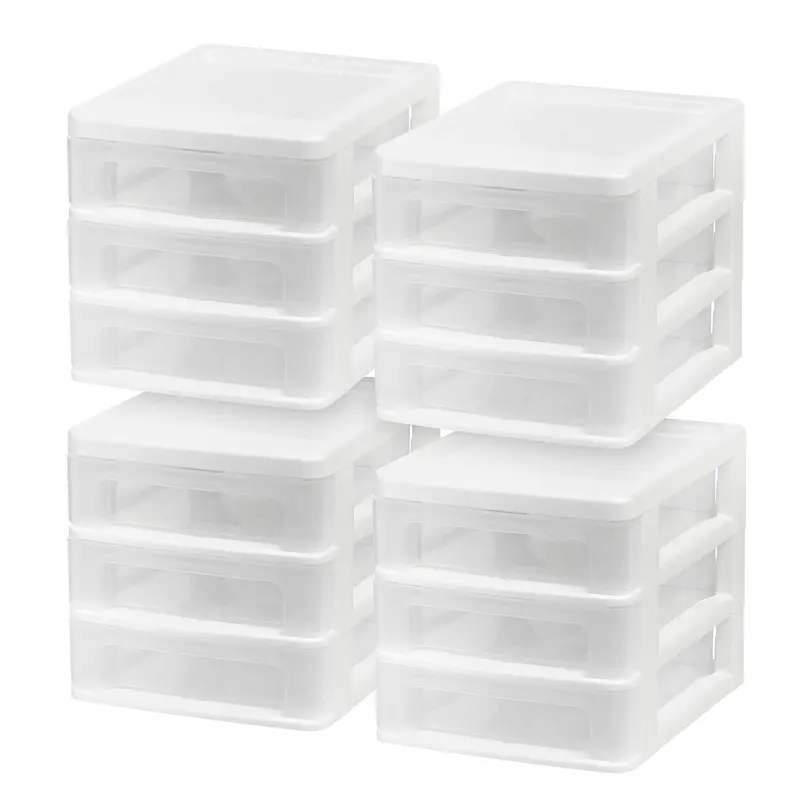 Space-Saving 3-Drawer Desktop Organizer – White, 4-Pack 1
