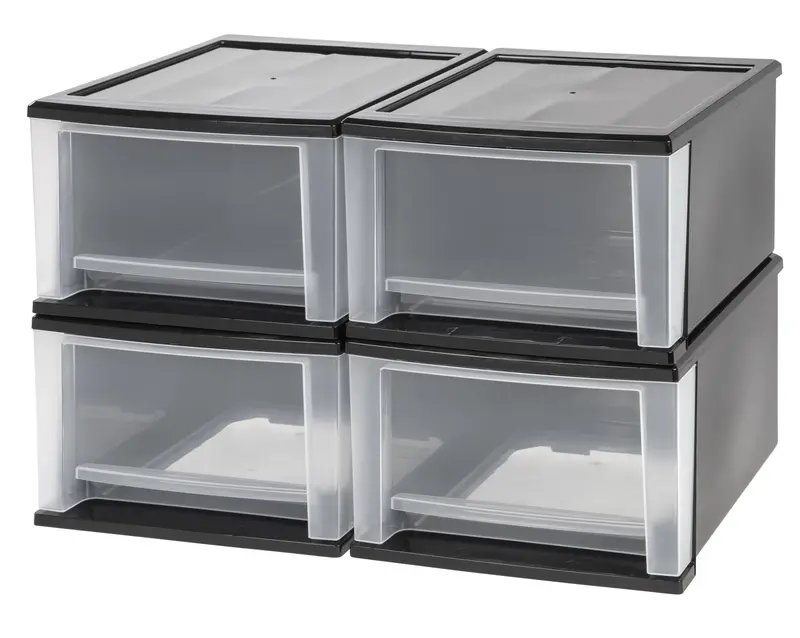 Stackable 17-Quart Drawer Unit – Black (4-Pack) 1