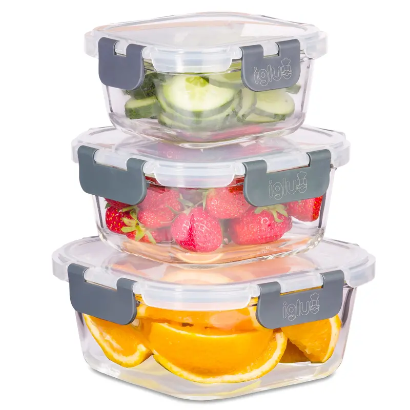 Stackable Square Glass Containers – 800Ml, 520Ml & 320Ml Trio
