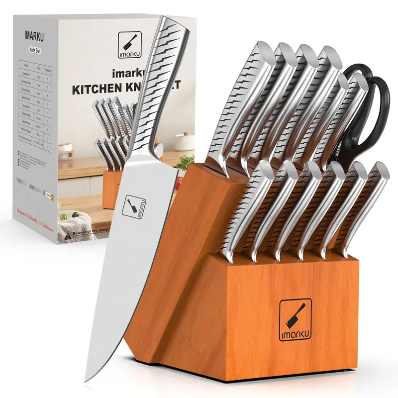 Stainless Steel Knife Block Set With Built-In Sharpener – 6-Piece Premium Kitchen Kit 1